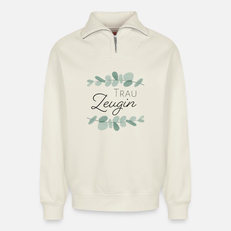 Trauzeugin Eukalyptus - Relaxed Unisex Organic Half Zip Sweatshirt – von SPREAD - Naturweiß