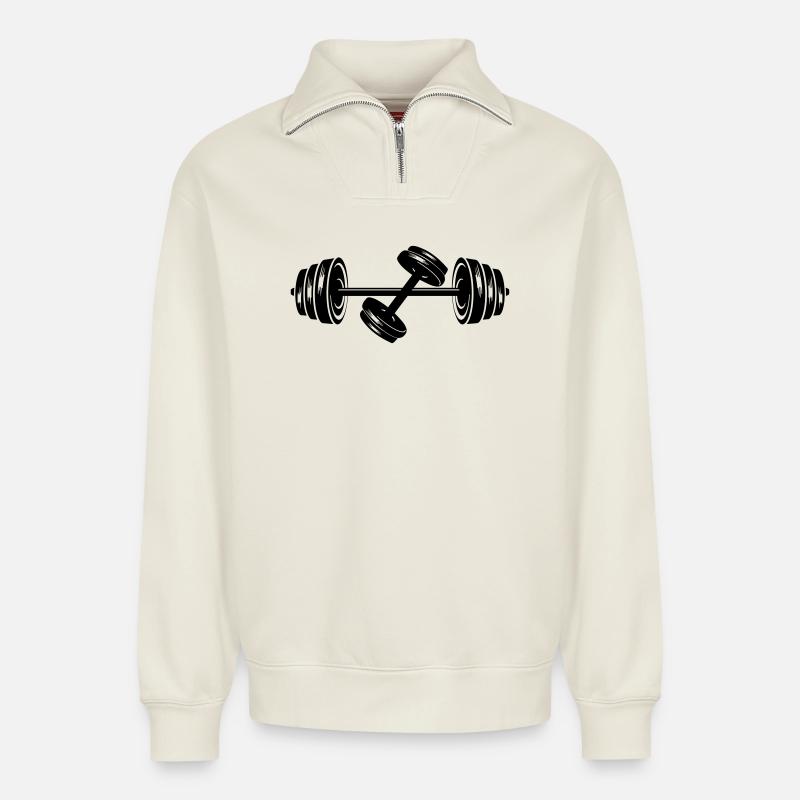 Poids disques d’haltères haltères haltères 2 - Sweat unisexe décontracté en coton biologique à demi-zip – de SPREAD - blanc cassé