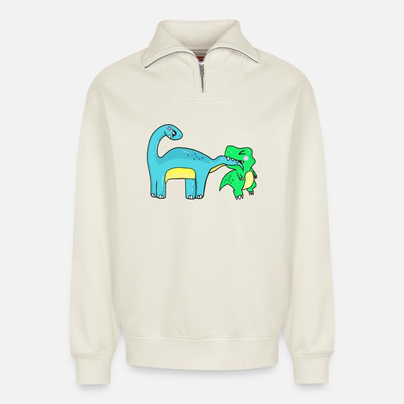 Image de l’espace réservé Dino - Sweat unisexe décontracté en coton biologique à demi-zip – de SPREAD - blanc cassé