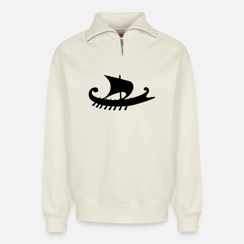 Empuriabrava Schiff w - Relaxed Unisex Organic Half Zip Sweatshirt – von SPREAD - Naturweiß