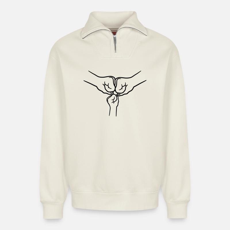 Fäuste Familie Kind - Relaxed Unisex Organic Half Zip Sweatshirt – von SPREAD - Naturweiß