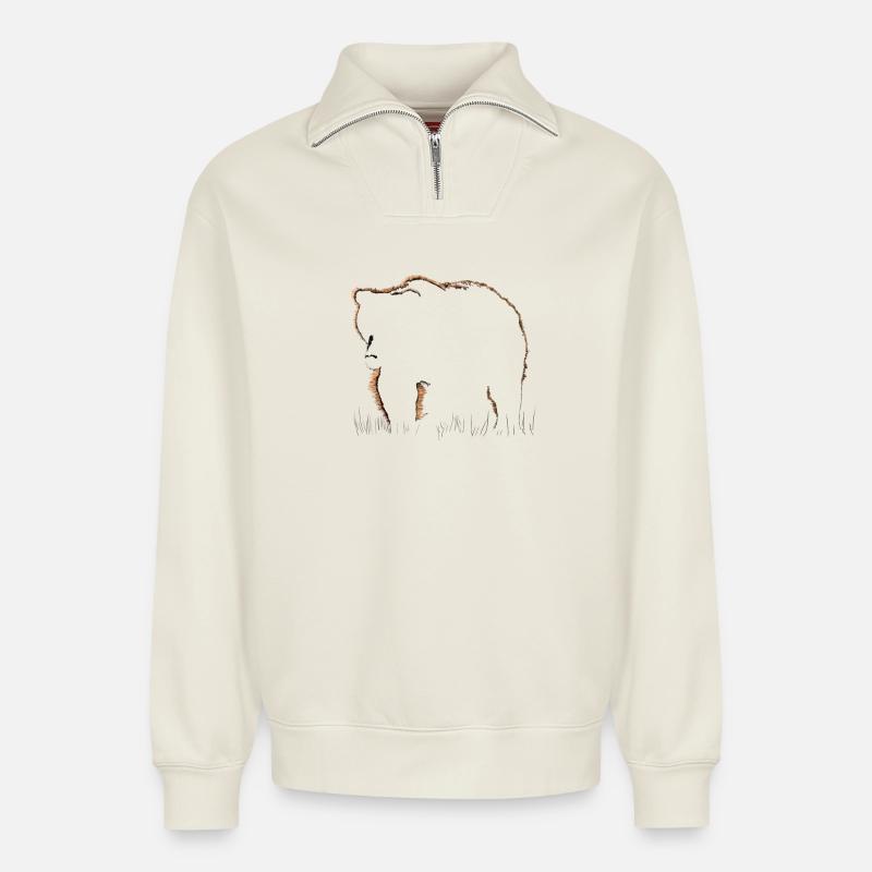 Bär - Relaxed Unisex Organic Half Zip Sweatshirt – von SPREAD - Naturweiß