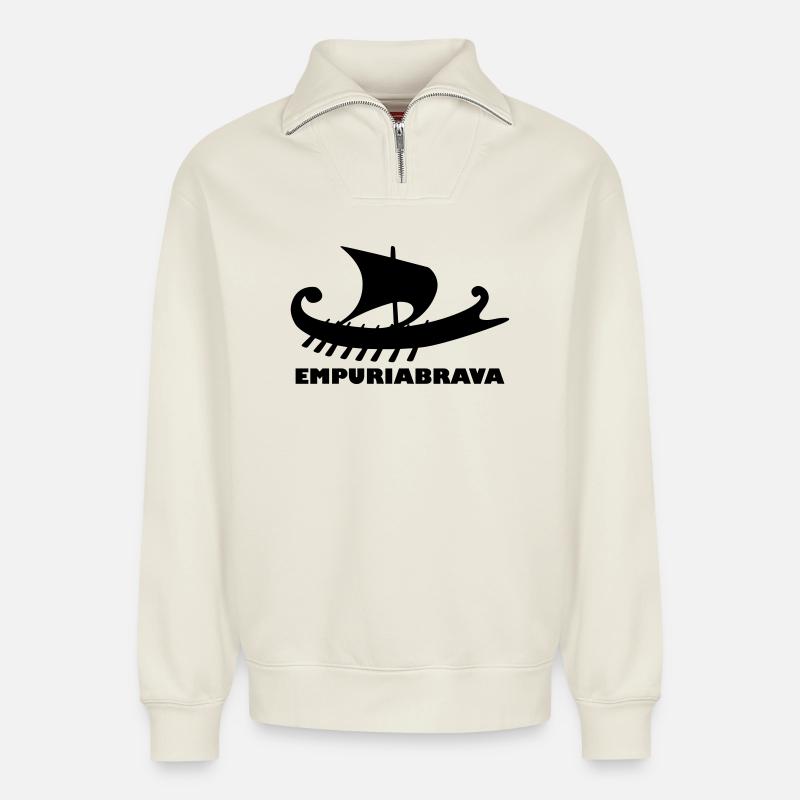 Schiff Empuriabrava - Relaxed Unisex Organic Half Zip Sweatshirt – von SPREAD - Naturweiß