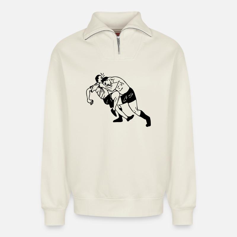 Headbutt - Relaxed Unisex Organic Half Zip Sweatshirt – by SPREAD - off white