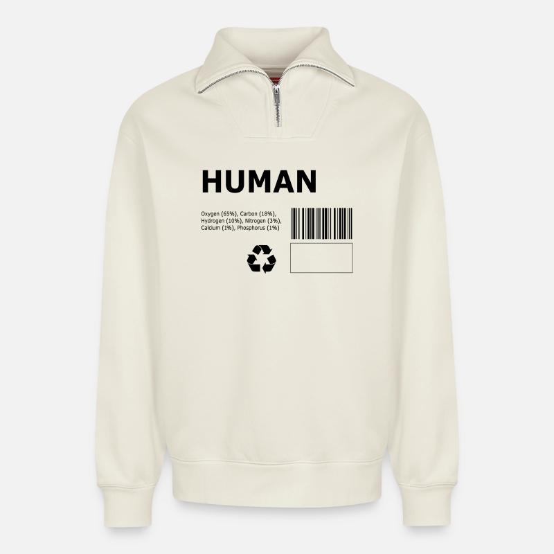 Mensch - Relaxed Unisex Organic Half Zip Sweatshirt – von SPREAD - Naturweiß