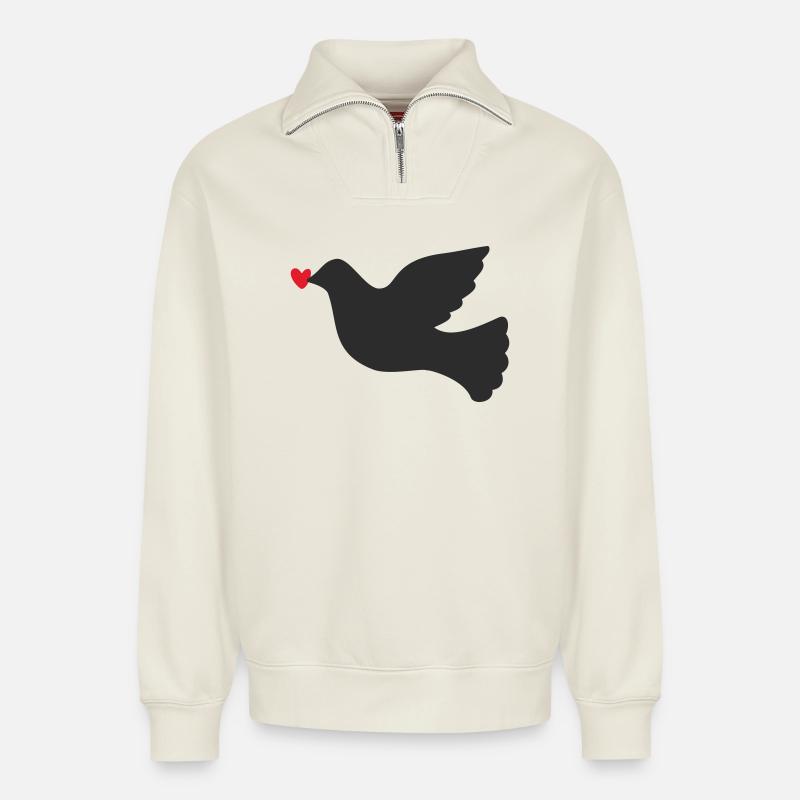 Friedenstaube Friede Freiheit - Relaxed Unisex Organic Half Zip Sweatshirt – von SPREAD - Naturweiß
