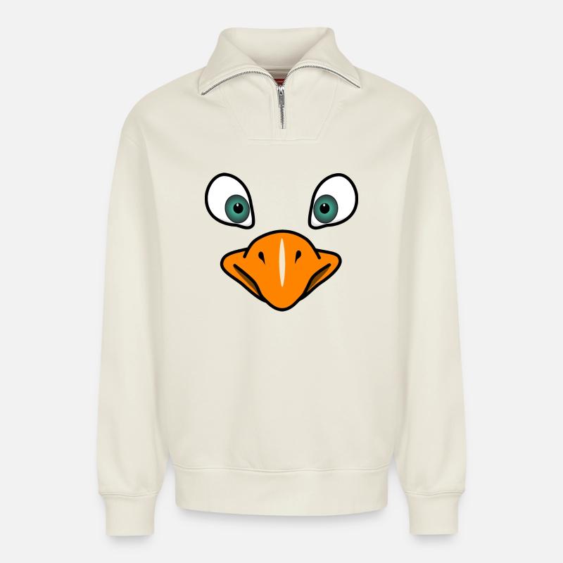 Vogelgesicht - Relaxed Unisex Organic Half Zip Sweatshirt – von SPREAD - Naturweiß