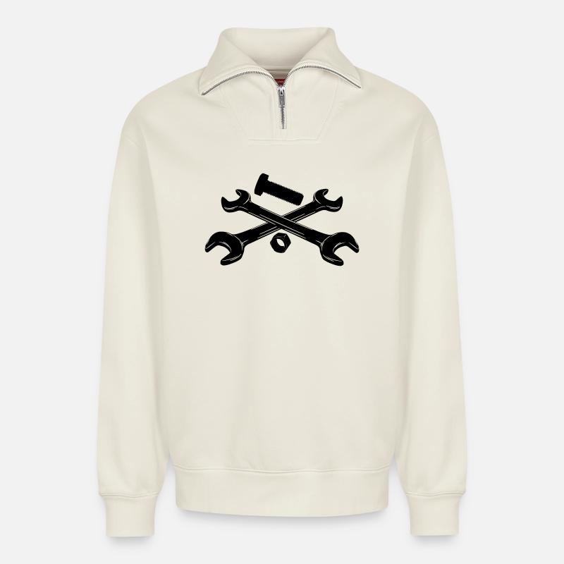 Wrenches bolt and nut - Relaxed Unisex Organic Half Zip Sweatshirt – by SPREAD - off white