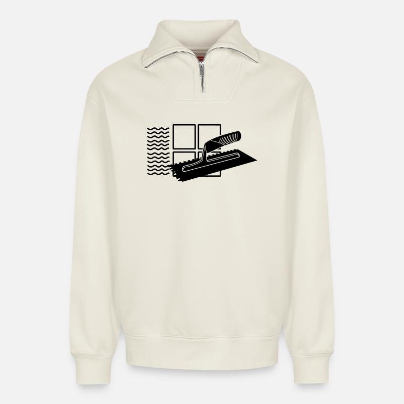 Logo de Tiler - Sweat unisexe décontracté en coton biologique à demi-zip – de SPREAD - blanc cassé