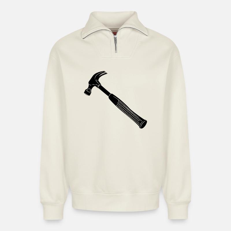 Marteau pour charpentier - Sweat unisexe décontracté en coton biologique à demi-zip – de SPREAD - blanc cassé
