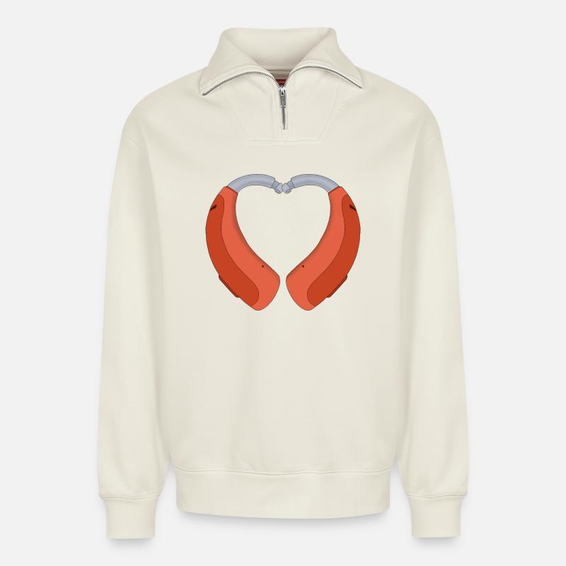Herzförmiges Hörgerät - Relaxed Unisex Organic Half Zip Sweatshirt – von SPREAD - Naturweiß