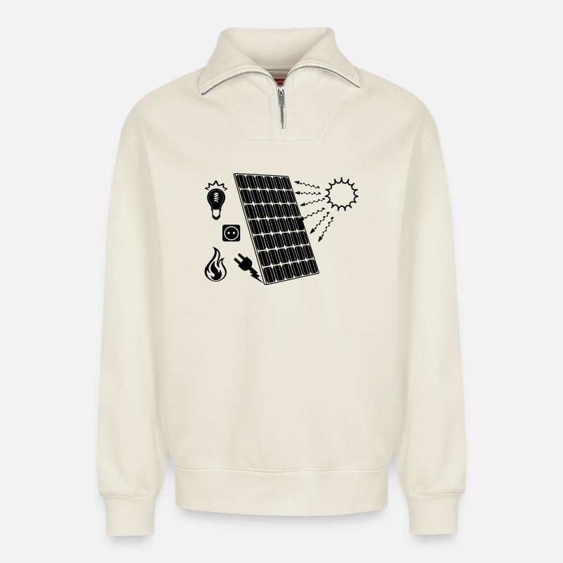 Solarpanel mit Solarenergie - Relaxed Unisex Organic Half Zip Sweatshirt – von SPREAD - Naturweiß