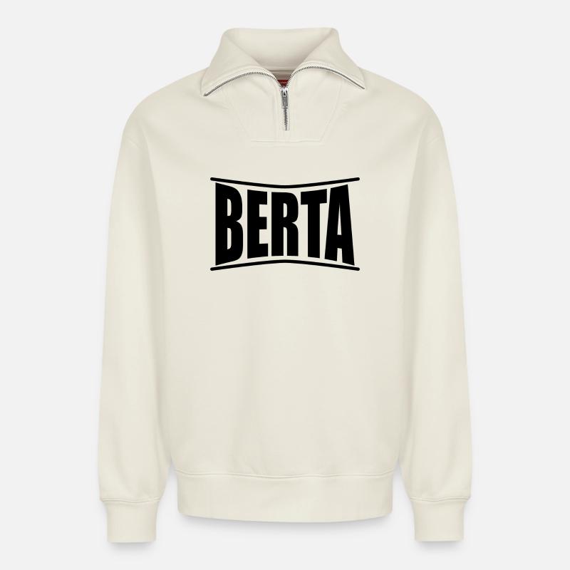 Berta T-Shirt Geschenkidee - Relaxed Unisex Organic Half Zip Sweatshirt – von SPREAD - Naturweiß