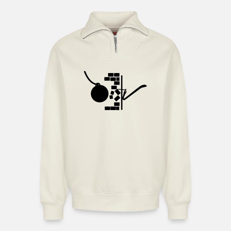 Abrisskugel Abschlepper - Relaxed Unisex Organic Half Zip Sweatshirt – von SPREAD - Naturweiß