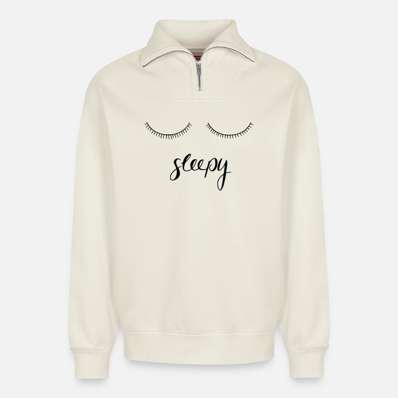 Somnolent - Sweat unisexe décontracté en coton biologique à demi-zip – de SPREAD - blanc cassé