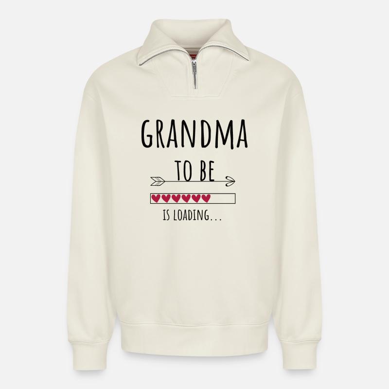 Oma Großmutter Ankündigung Schwanger Geschenk - Relaxed Unisex Organic Half Zip Sweatshirt – von SPREAD - Naturweiß