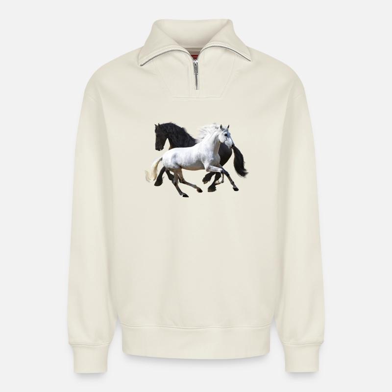 Pferde - Relaxed Unisex Organic Half Zip Sweatshirt – von SPREAD - Naturweiß