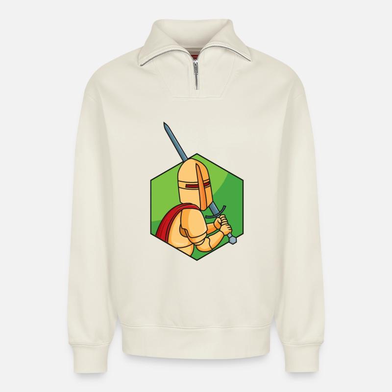 Kleiner Ritter - Relaxed Unisex Organic Half Zip Sweatshirt – von SPREAD - Naturweiß