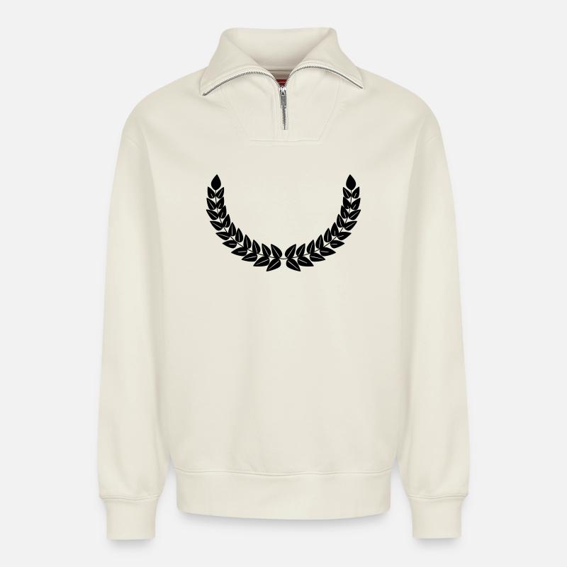 Lorbeerkranz Dekoration - Relaxed Unisex Organic Half Zip Sweatshirt – von SPREAD - Naturweiß