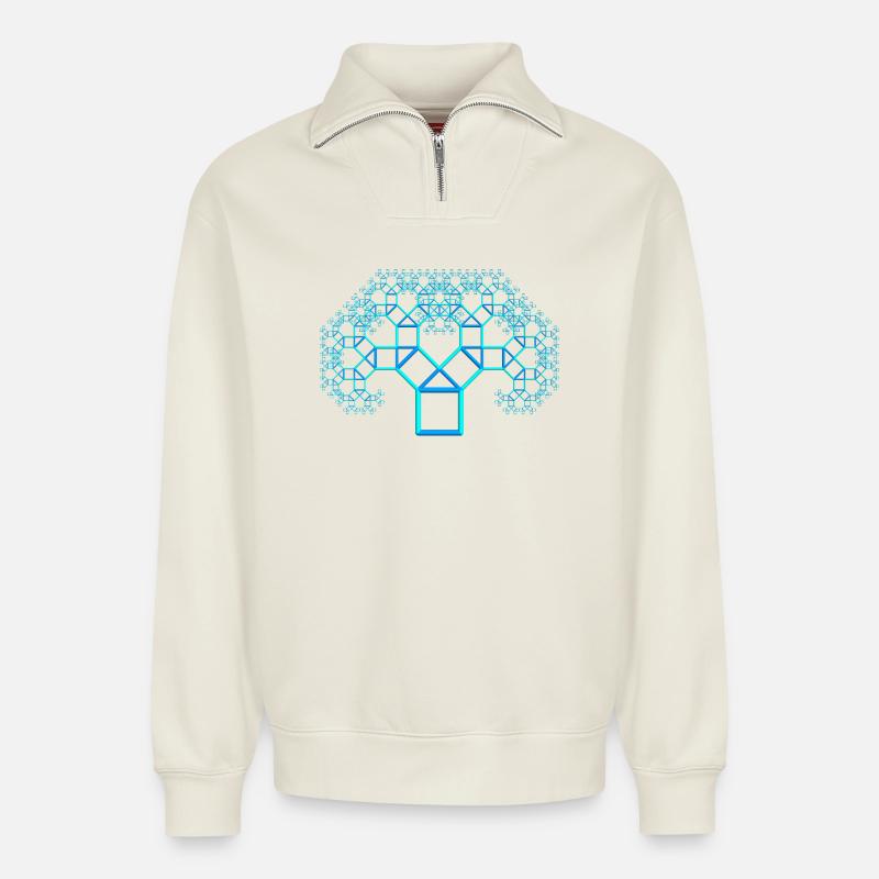 pythagoras tree - Relaxed Unisex Organic Half Zip Sweatshirt – by SPREAD - off white