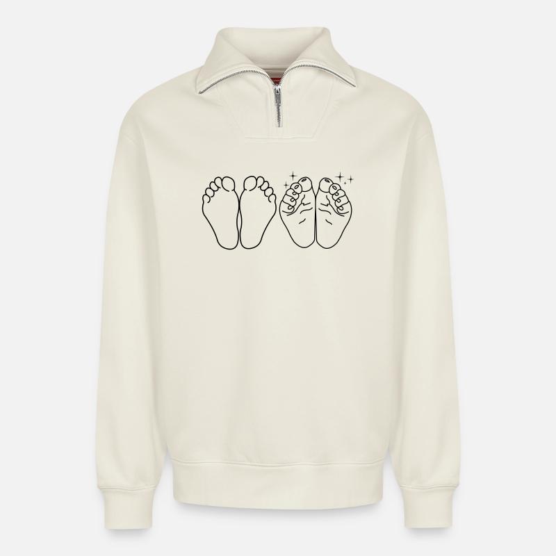 Feet Pedicure - Relaxed Unisex Organic Half Zip Sweatshirt – by SPREAD - off white