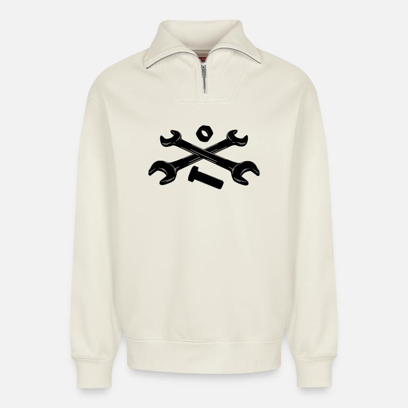 Tools wrenches nut and bolt - Relaxed Unisex Organic Half Zip Sweatshirt – by SPREAD - off white