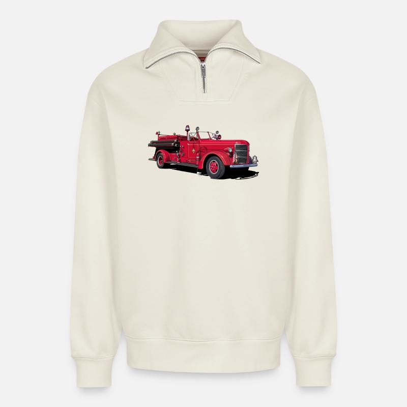 Feuerwehrauto Oldtimer - Relaxed Unisex Organic Half Zip Sweatshirt – von SPREAD - Naturweiß