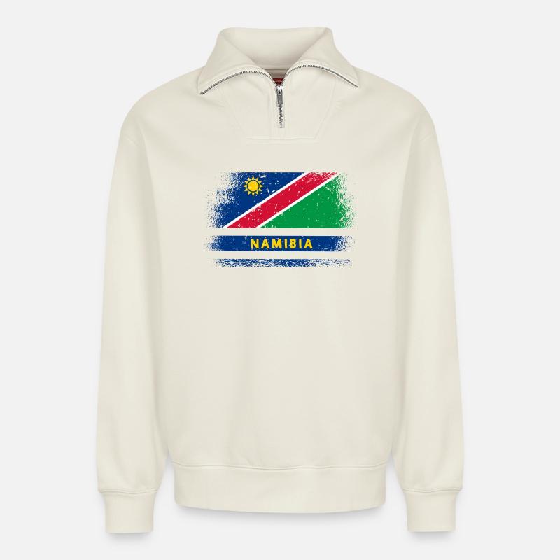 Namibia Flaggen Design - Relaxed Unisex Organic Half Zip Sweatshirt – von SPREAD - Naturweiß