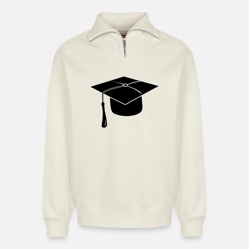 Hauben- oder Hutlogo für die Prüfungspräsentation - Relaxed Unisex Organic Half Zip Sweatshirt – von SPREAD - Naturweiß