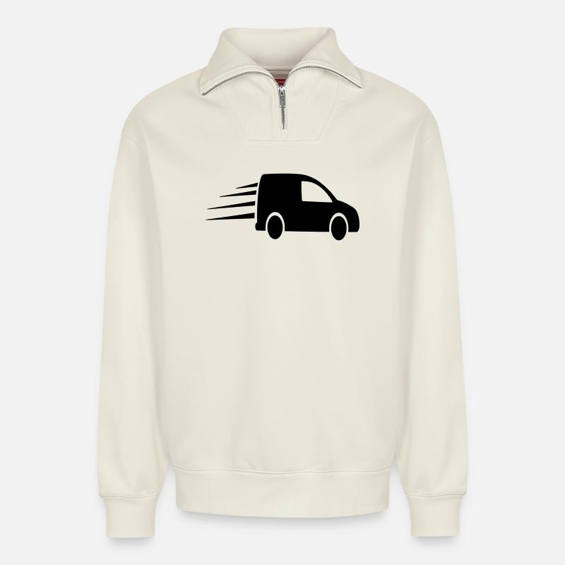 Commander une voiture bestelingen - Sweat unisexe décontracté en coton biologique à demi-zip – de SPREAD - blanc cassé