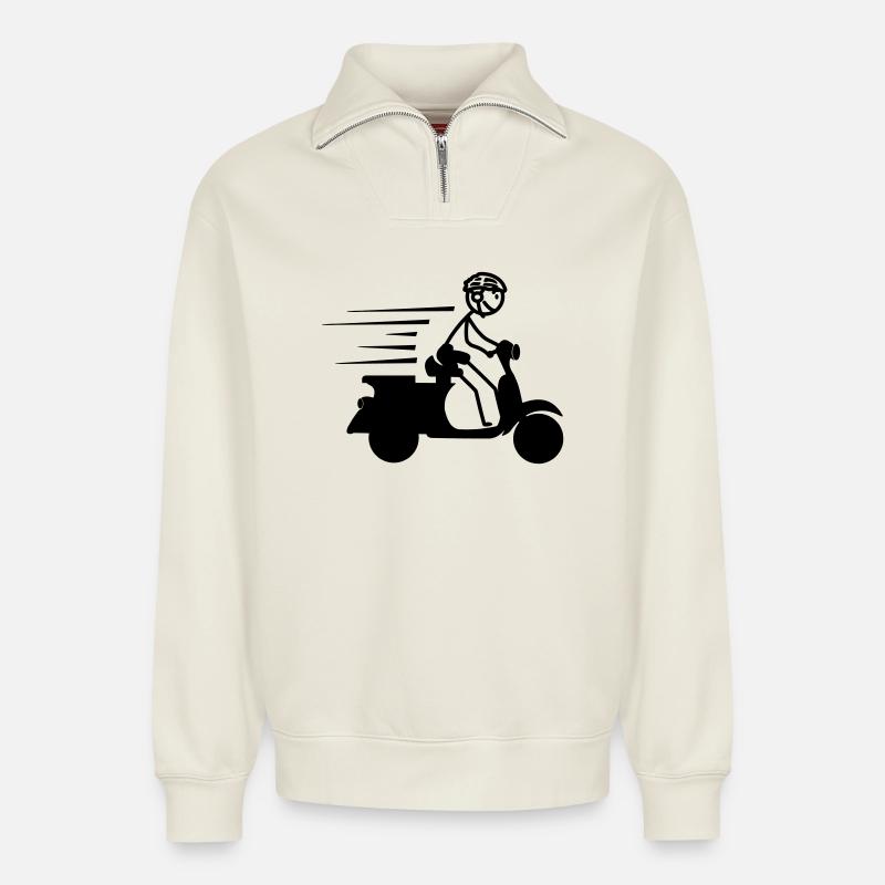 Roller mit Jungen-Strichmännchen - Relaxed Unisex Organic Half Zip Sweatshirt – von SPREAD - Naturweiß
