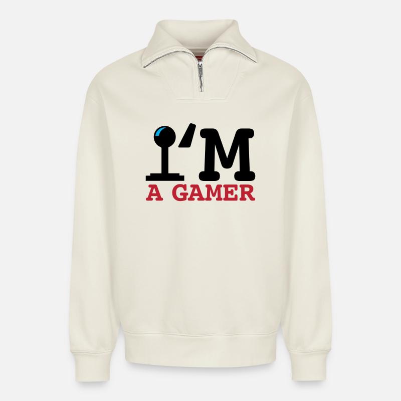 A Gamer Bold Typografie - Relaxed Unisex Organic Half Zip Sweatshirt – von SPREAD - Naturweiß