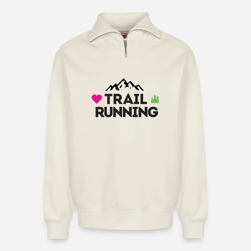Ich liebe Trailrunning - Relaxed Unisex Organic Half Zip Sweatshirt – von SPREAD - Naturweiß