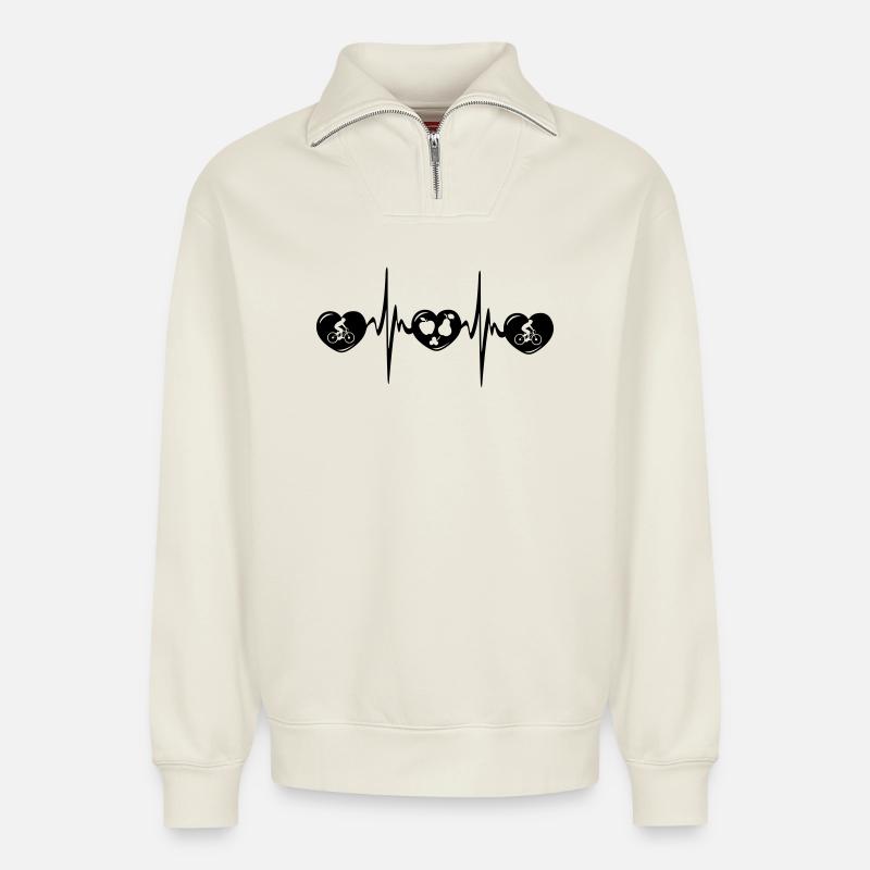 Radfahren, gesundes Essen, Cardio - Relaxed Unisex Organic Half Zip Sweatshirt – von SPREAD - Naturweiß
