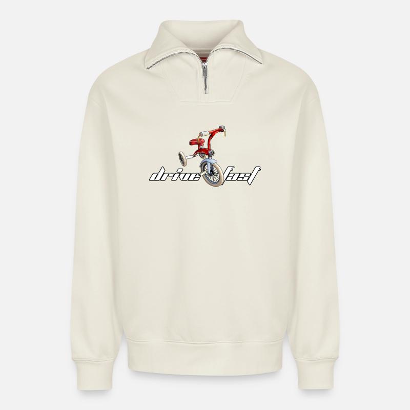 Dreirad - Relaxed Unisex Organic Half Zip Sweatshirt – von SPREAD - Naturweiß