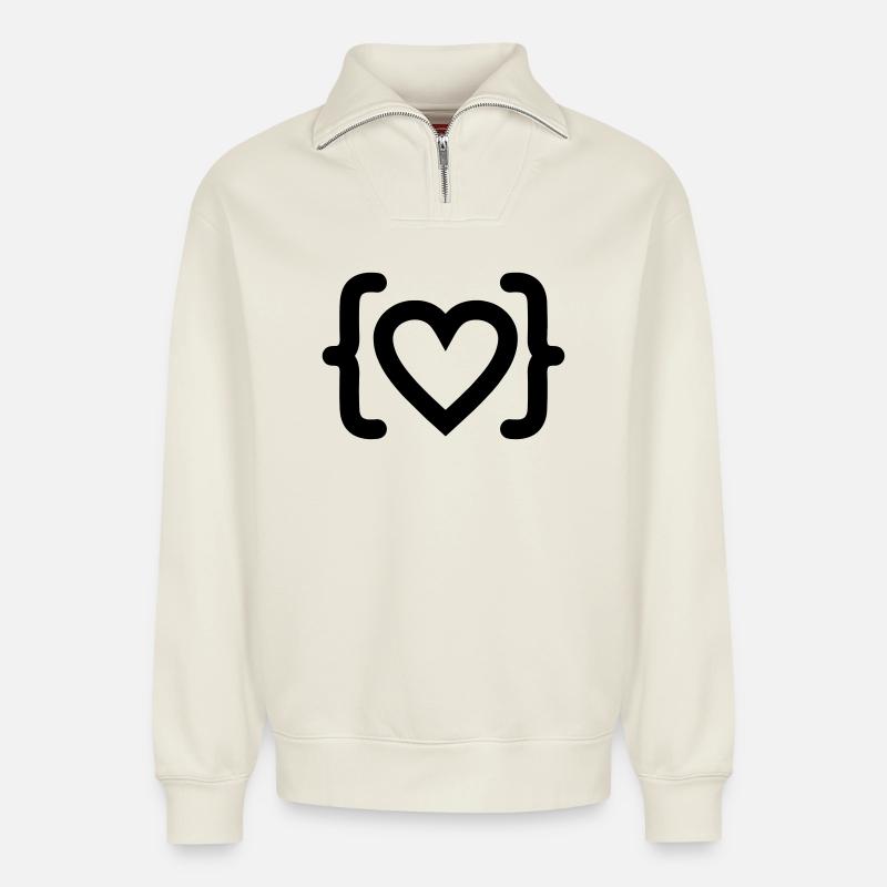 Heart of programmer code logo - Relaxed Unisex Organic Half Zip Sweatshirt – by SPREAD - off white