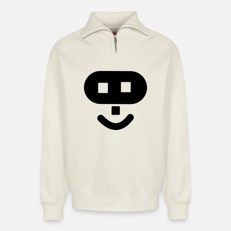 Hacker-Logo - Relaxed Unisex Organic Half Zip Sweatshirt – von SPREAD - Naturweiß