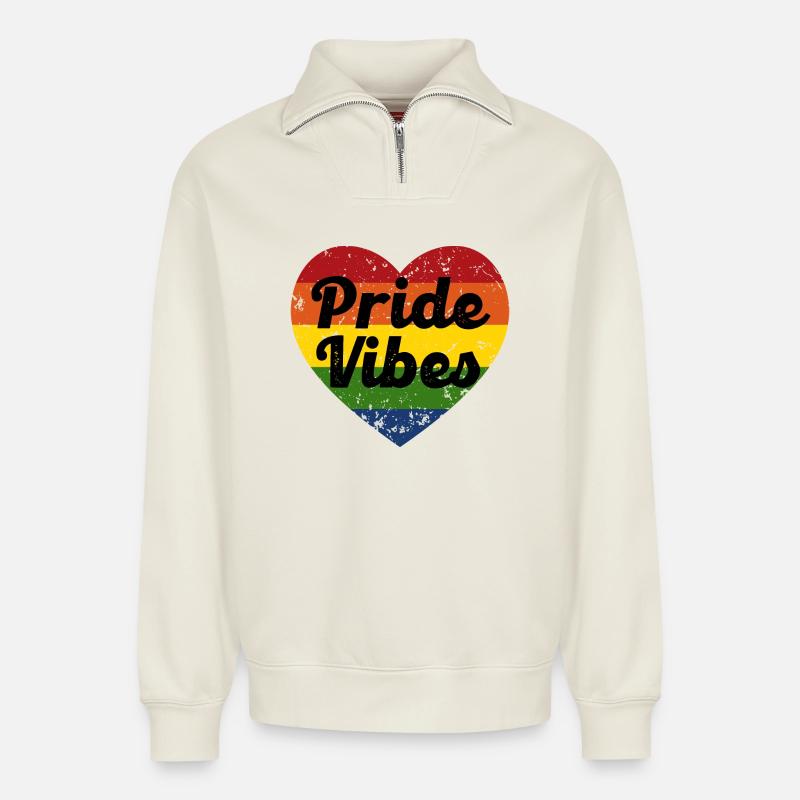Pride Vibes Herz-Design - Relaxed Unisex Organic Half Zip Sweatshirt – von SPREAD - Naturweiß