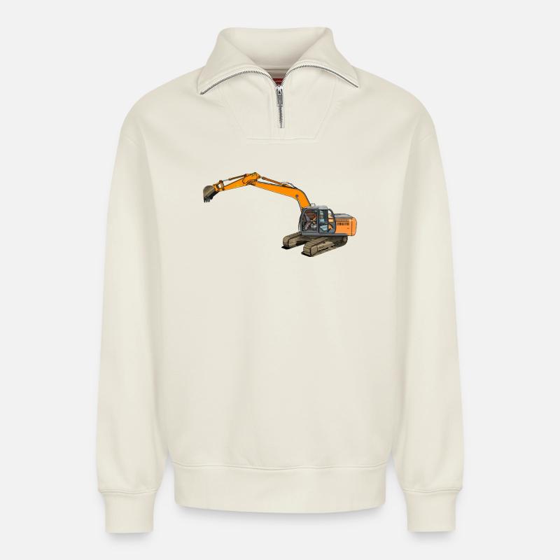 Löffelbagger greift ein - Relaxed Unisex Organic Half Zip Sweatshirt – von SPREAD - Naturweiß