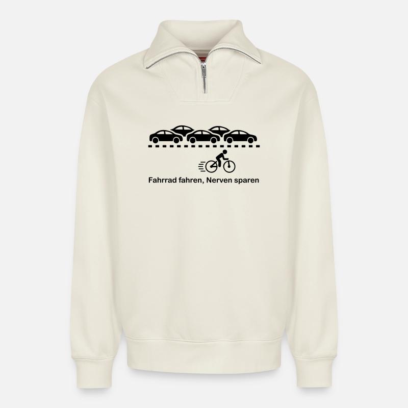 Fahrrad - Relaxed Unisex Organic Half Zip Sweatshirt – von SPREAD - Naturweiß