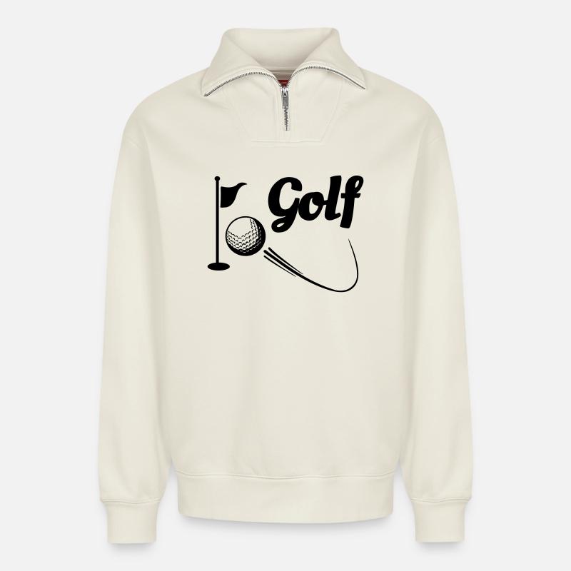 Golf 2 - Relaxed Unisex Organic Half Zip Sweatshirt – by SPREAD - off white
