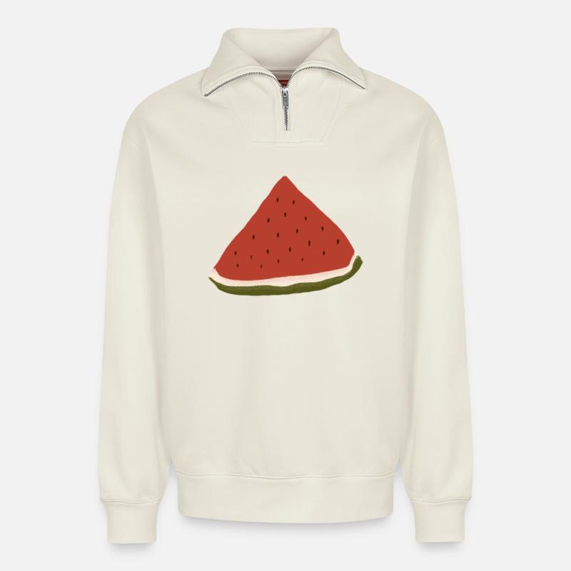 Pastèque, Pastèque, Melon - Sweat unisexe décontracté en coton biologique à demi-zip – de SPREAD - blanc cassé