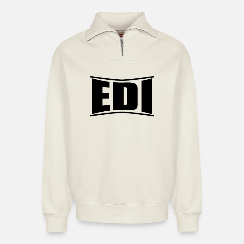 Edi T-Shirt Geschenkidee - Relaxed Unisex Organic Half Zip Sweatshirt – von SPREAD - Naturweiß