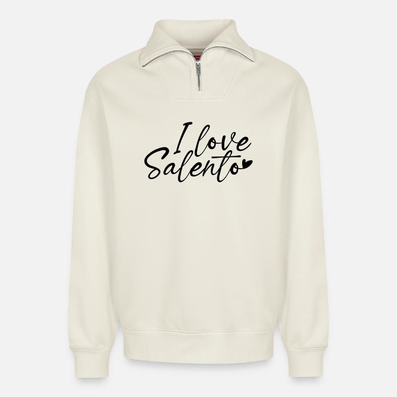Ich liebe Salento - Relaxed Unisex Organic Half Zip Sweatshirt – von SPREAD - Naturweiß