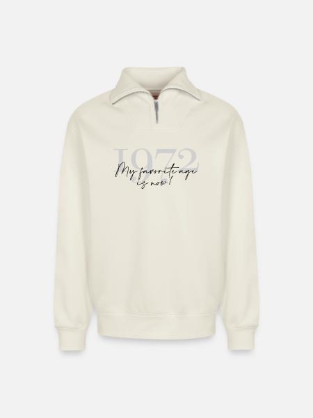 Millésime Année 1972 Script - Sweat unisexe décontracté en coton biologique à demi-zip – de SPREAD - blanc cassé