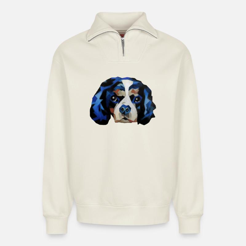 Cavalier King Charles Spaniel - Relaxed Unisex Organic Half Zip Sweatshirt – von SPREAD - Naturweiß