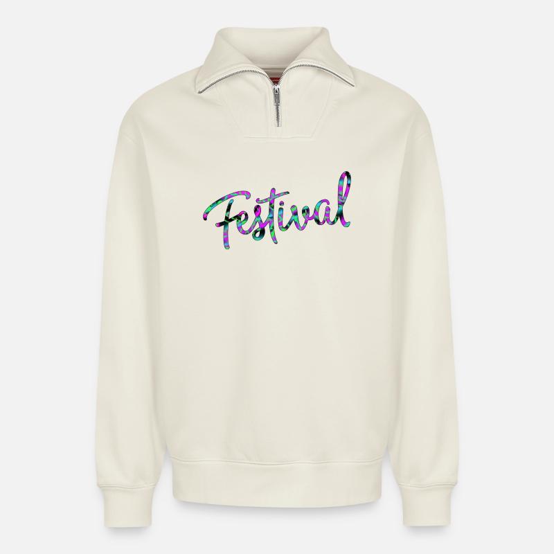 Festival - Relaxed Unisex Organic Half Zip Sweatshirt – von SPREAD - Naturweiß