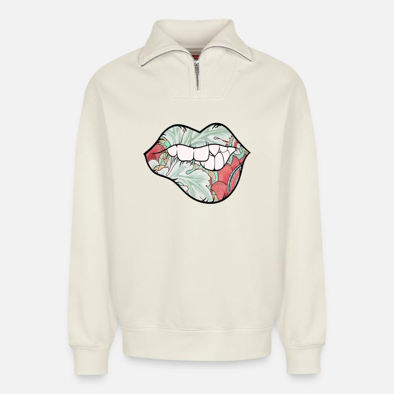 Nature Sexy Lips - Relaxed Unisex Organic Half Zip Sweatshirt – von SPREAD - Naturweiß