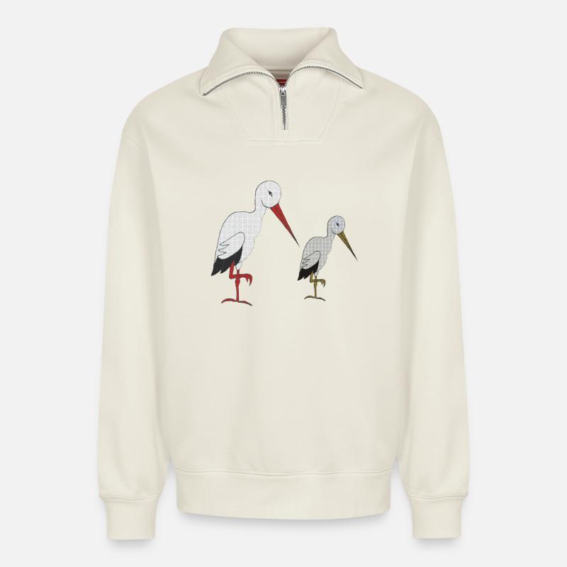 storch mit kind - Relaxed Unisex Organic Half Zip Sweatshirt – von SPREAD - Naturweiß