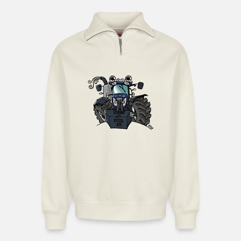 0533 BlueTraktor T7 170 - Relaxed Unisex Organic Half Zip Sweatshirt – von SPREAD - Naturweiß